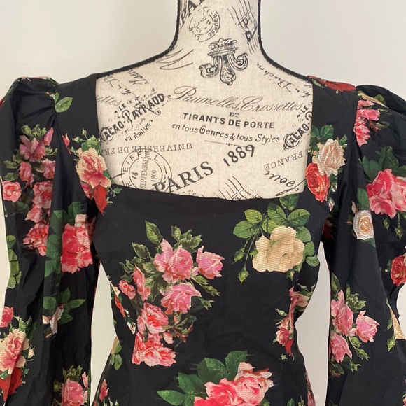 NAKD Dress Womens Medium Puff Voluminous Shoulder Square Neck Flower Print - Picture 2 of 8